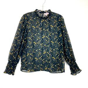 Re: Named Sheer Dark Floral Blouse Size S Black Floral Smocked Sleeves